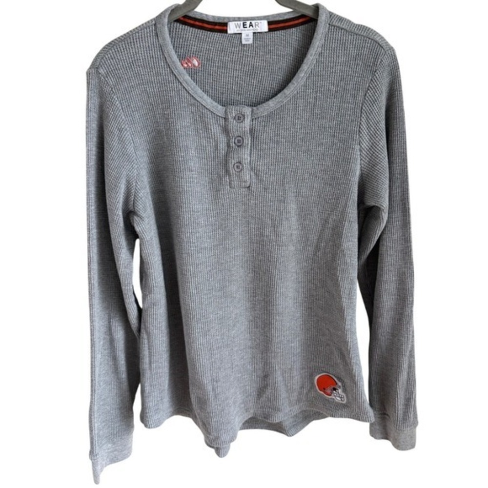 WEAR by Erin Andrews‎ Browns Waffle Henley Top Gray Medium - Picture 2 of 7